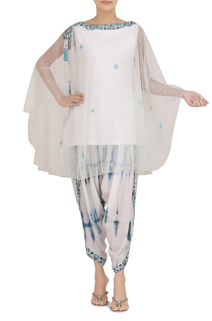 Aqua Net White Chikankari Cape Maha Osman